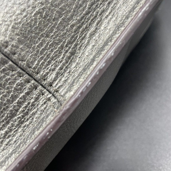 Tignanello Metallic Leather Handbag Purse Silver Pebbled Medium Braided Handle - Picture 12 of 16